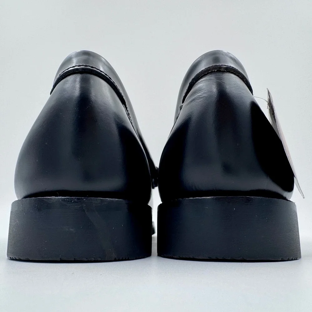 NWT Hamilton Men 12 Black Pig Leather Penny Loafers Handmade Moc Toe Dress Shoes